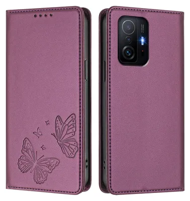 Produktbild von Lederhülle für Xiaomi 11T /Xiaomi 11T Pro, Schmetterling Prägung Leder Brieftasche Schutzhülle mit Ständer Lila