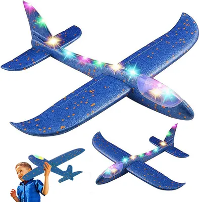 Produktbild von Styroporflugzeug mit LED-Beleuchtung, blau