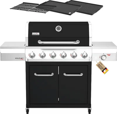 Produktbild von Nexgrill Gasgrill "Gourmet Pro" mit Keramikseitenbrenner silber / schwarz 6+1 Brenner