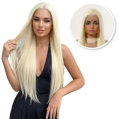 Zdjęcie produktu dla SassyGoods, peruka z przedziałkiem imitującym skórę głowy, kolor blond – damska peruka z długimi włosami, wykonana z syntetycznego włókna odpornego na ciepło – długa, prosta peruka o naturalnym wyglądzie, kolor blond
