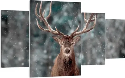Produktbild von Bild auf Leinwand - Leinwandbild - 4 Teile - Hirsch Hirsch Winter - 160x90cm - Wand Bild - Wanddeko - Wandbilder - Leinwanddruck - Bilder - Wanddekoration - Leinwand bilder - Wandbild - DL160x90-4998