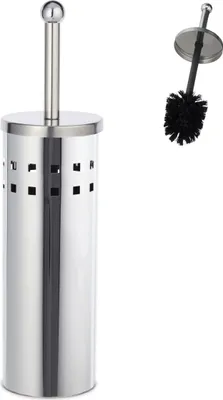 Produktbild von 2 x WC Garnitur rund im Set, Toilettenbürstenhalter, wechselbare WC Bürste, freistehend, aus Edelstahl, silber/schwarz
