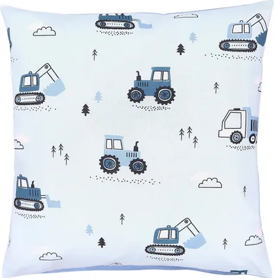 Produktbild von TupTam Kinder Kissenbezug Kissenhülle Dekorativ Gemustert, Farbe: Baufahrzeuge / Bagger / Blau / Grau, Größe: 40 x 80 cm