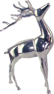 A polished aluminum deer figurine.