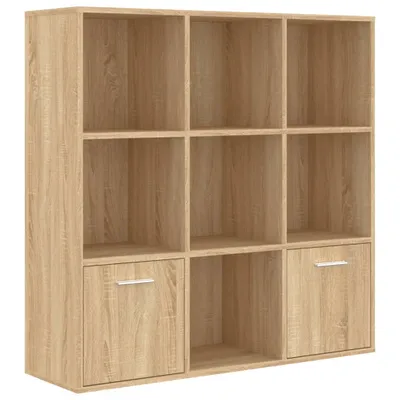 A wooden cube shelf unit with two drawers at the bottom, shown against a white background.
