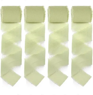 Productafbeelding van Famanu set met chiffonlinten in saliegroen - 4 rollen, elk 4 cm breed