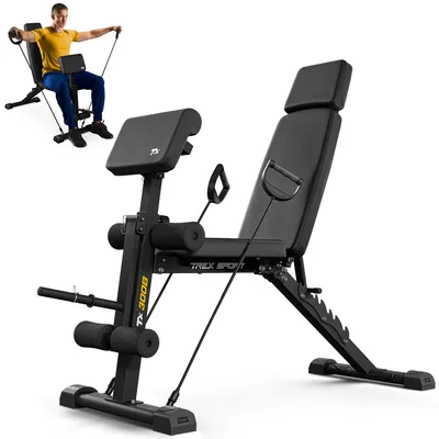 Produktbild von TREX SPORT Hantelbank klappbar TX-300B | Trainingsbank 8-fach verstellbare Rückenlehne, Curlpult, Beinstrecker, Schrägbank mit Expander