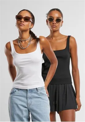 Obrázek produktu pro Dámské tílko Urban Classics Ladies Wide Neck Rib Top 2-Pack black+white - 5XL