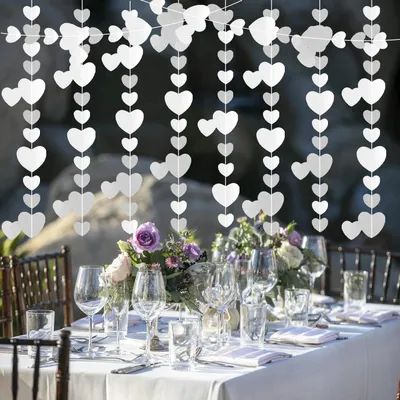 Productafbeelding van Papieren hartjesketting, 4 stuks, 4 meter lang, zilverkleurig, voor bruiloft en feest