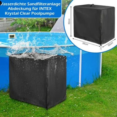 Obrázek produktu pro Kryt na bazénové čerpadlo 84 x 61 x 86 cm, vodotěsný kryt pro nadzemní bazénové čerpadlo a pískový filtr z oxfordské tkaniny, vodotěsný a UV odolný, se stahovací šňůrkou