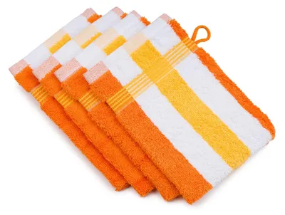 Image de Gözze - Gant de toilette à rayures New York, lot de 4, gant de toilette doux et absorbant, 100 % coton, 17 x 24 cm - Marron/Blanc/Fjord