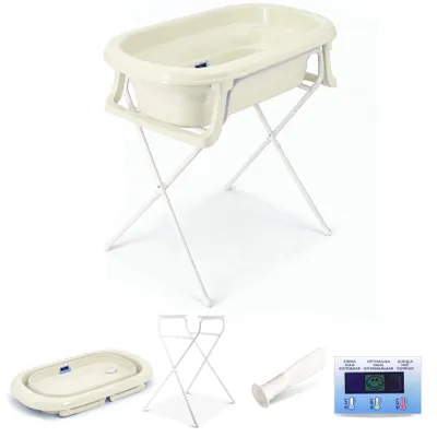 Produktbild von Faltbare Babybadewanne mit Ständer 4 Set - Babywanne, Gestell, Thermometer, Abflussschlauch - Baby Wanne klappbare mit klappbaren Ständer