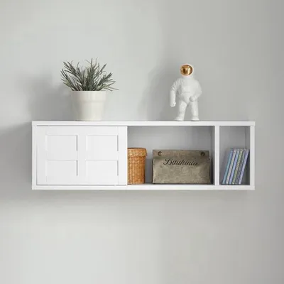Zdjęcie produktu dla Szafka z drzwiami przesuwnymi - biała - MDF - 75x23x20 cm - oszczędza miejsce, do montażu na ścianie