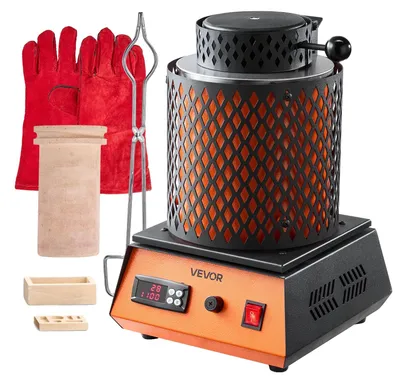 Immagine prodotto di VEVOR forno digitale per la fusione dell'oro con crogiolo in Vetroceramica da 5 kg, forno di fusione elettrico 1500 W max. 1150 ℃, set di forni per la fusione dei metalli per la produzione di gioielli, lingotti di metallo, componenti metallici neri