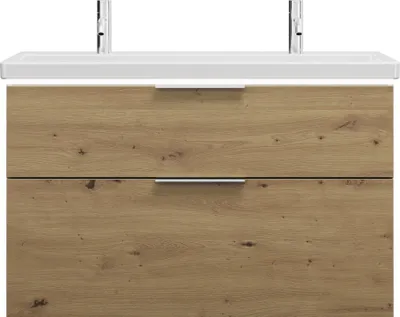 Produktbild von burgbad Eqio Keramik-Waschtisch mit 2 Armaturbohrungen, inklusive Waschtischunterschrank mit LED-Beleuchtung, Breite 1030mm, SEZB103F5662C0001G0146