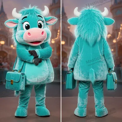 Produktbild von Türkisfarbene MASTICOT Cartoon-Kuh-Maskottchen