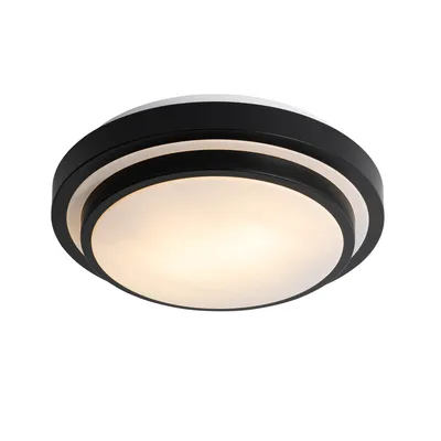 Produktbild von QAZQA - Moderne Bad I Badezimmer Außen Deckenleuchte I Deckenlampe I Lampe I Leuchte schwarz mit weiß 35 cm IP44 - WaldenI 2-flammig I Außenbeleuchtung - Stahl Rund - LED geeignet E27