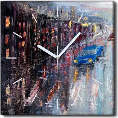 Produktbild von Coloray Uhr auf Leinwand 30x30 cm Wand Uhr Dekoration Wohnzimmer Segeltuch weiße Zeiger -Stadtregenschirm