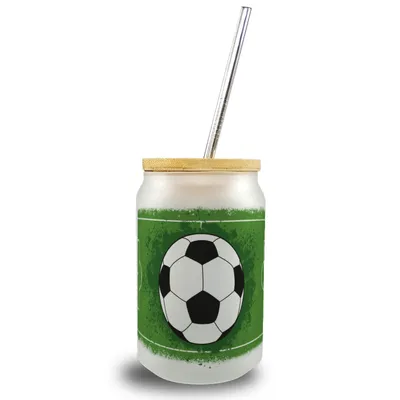 Produktbild von Fußball mit Fußballfeld Trinkglas mit Bambusdeckel