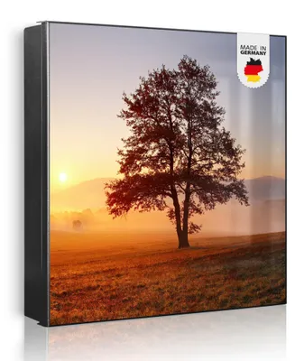 Produktbild von banjado Schlüsselkasten aus Metall, 30x30cm groß mit 32 Haken, als Magnettafel nutzbar, Korpus schwarz, Anschlag links, Sonnenaufgang [SKG2 12297]