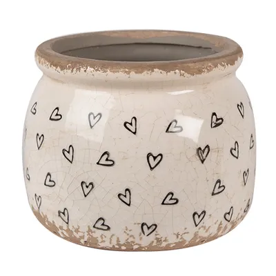 Produktbild von Clayre & Eef Blumentopf Ø 12x10 cm Beige Schwarz Keramik Herzen