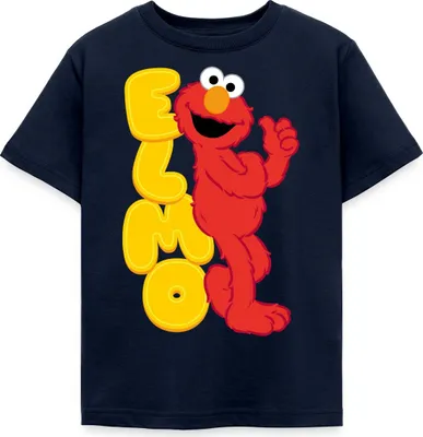 Produktbild von Spreadshirt Sesamstraße Elmo Mit Schriftzug Kinder T-Shirt, 122/128 (7-8 Jahre), Navy