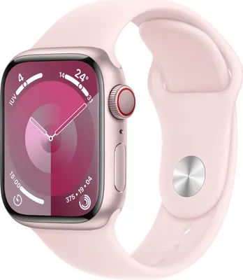 Obrázek produktu pro Apple Watch 9, GPS, mobilní, růžové hliníkové pouzdro 41 mm, světle růžový sportovní pásek – S/M