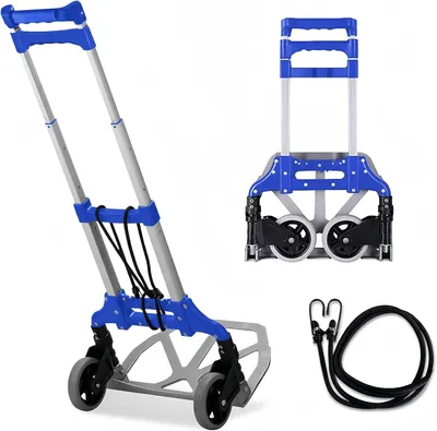Immagine prodotto di Carrello pieghevole per sacchi, altezza 100 cm, capacità di carico 165 kg, 2 ruote in TPR, cinghia di fissaggio, ideale per l'uso in giardino