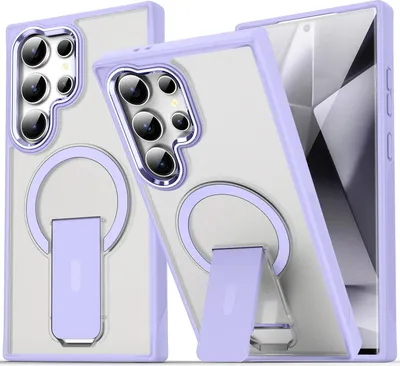 Produktbild von Magnet Ständer Hülle für Samsun Galaxy S25 / S24, Kompatibel mit MagSafe, Matt Rückseite Stoßfeste Handyhülle Violett
