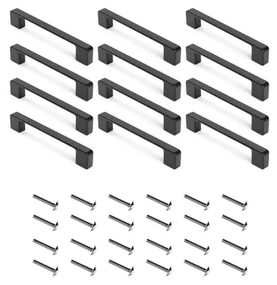 Produktbild von 12 schwarze Küchengriffe aus Edelstahl - Griffe für Schubladen und Türen (Bohrabstand 128 mm, Länge 135 mm)