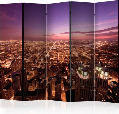 Produktbild von Akusticher Raumteiler Chicago Foto Paravent 225x172 cm beidseitig auf Vlies-Leinwand bedruckt Akustikschaum Trennwand Spanische Wand Sichtschutz Home Office Amerika USA Nacht d-B-0283-z-c