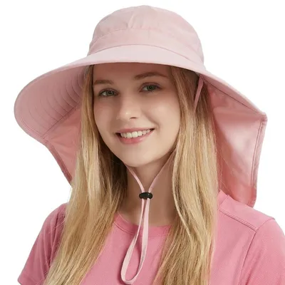 Immagine prodotto di Cappello da donna con visiera larga, protezione solare, design con fori per la coda di cavallo, protezione per il collo, protezione UV, taglia 54-59, colore rosa