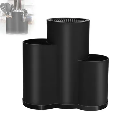 Image de Support à couteaux 3-en-1 - Rangement vide pour couteaux de cuisine - Bloc à couteaux universel avec 3 niveaux - Rangement pour couteaux (sans couteaux) - Noir