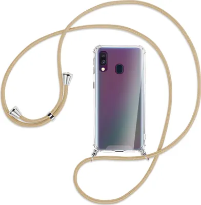 Produktbild von Handykette Backcover-Schutzhülle mit Band (Metall silberfarben) für Samsung Galaxy A40 - caramel