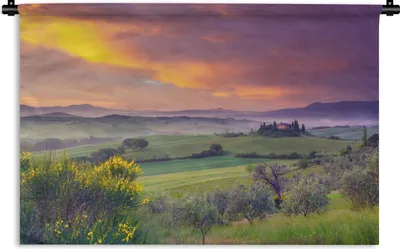 Produktbild von MuchoWow® Wandteppich Wandbehang Landschaft - Himmel - Nebel - Toskana 150x100 cm Tapisserie Dekoration Wandtuch - Waschbar - Tapisserien - Wand-Decke