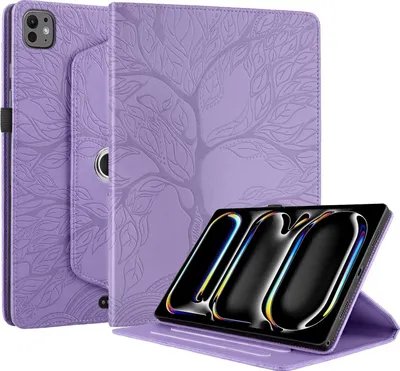 Immagine prodotto di Per Apple iPad Pro 11.0 pollici 2024 rotazione di 360 gradi modello albero custodia in ecopelle viola