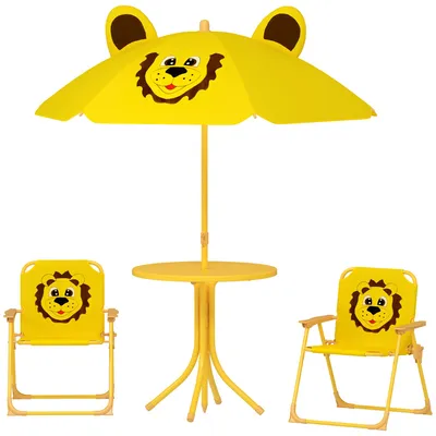 Productafbeelding van AIYAPLAY Kinderspeelset voor de tuin, bestaande uit een kinderspeelbankje en inklapbare stoelen, met een parasol