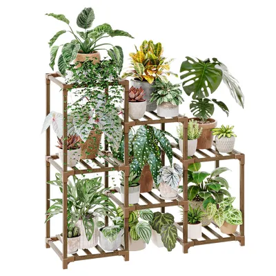 Produktbild von Bamworld Pflanzenständer Blumenständer Pflanzenregal für Innen und Außen mit 7 Ebenen für Terrasse, Balkon, Garten – Geschenke für Gartenliebhaber