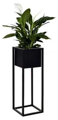 Produktbild von Blumentopf mit Ständer Blumenkübel Pflanztopf Übertopf Pflanzgefäß Blumenständer Metallständer Blumentopfständer Metall 60cm Schwarz