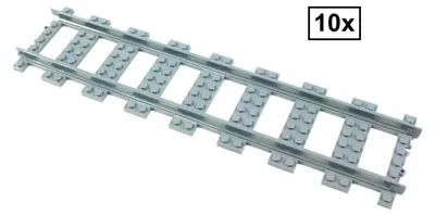 Productafbeelding van Trixbrix Dubbele rechte rails 2,5 m, 10x – rails voor LEGO® City trein, accessoires compatibel met klemblokjes