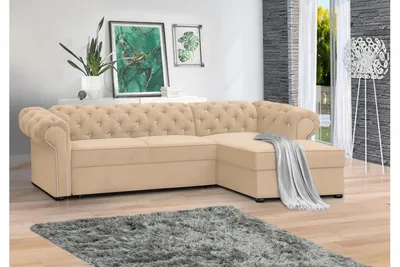 Produktbild von FURMEB 24 Ecksofa SWAROWSKI mit Schlaffunktion, rechte Seite, 280x180 cm, mit Steppung und Diamantmuster BEIGE