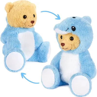 Produktbild von BRUBIES Teddy Delfin - 25 cm Teddybär im Delfinkostüm mit Kapuze - Plüschtier für kuschelige Abenteuer - Kuscheltier Geschenk für Kinder - Blau