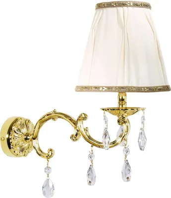 Produktbild von Wandleuchte Messing Stoff H: 34,5 cm in poliert Weiß E14 Klassisch Kristall Wandlampe