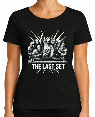 Imagen del producto de THE LAST SET: Camiseta para mujer, diseño "Jesus DJ Abendmahl Techno Party", color , talla L