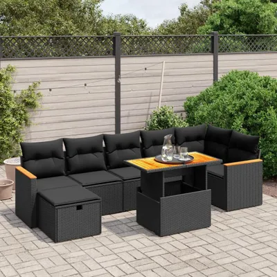 Produktbild von Schwarz 8-tlg. Garten-Sofagarnitur mit Kissen Schwarz Poly Rattan ,Design 2024 Neu