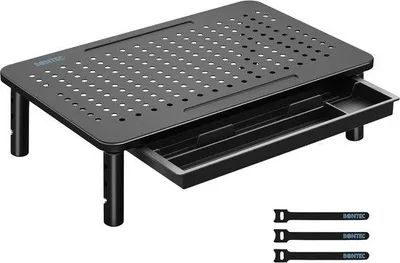 Produktbild von Monitorstandaard mit Lade - 3 Höhenstellungen für Büro - Geeignet für Laptop, Computer und Drucker bis 20KG