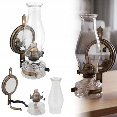 Produktbild von Petroleumlampe 31 cm mit Spiegel, Maxi-Laterne, Haus & Garten, Messing, Antik