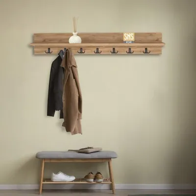 Produktbild von Wandgarderobe mit Ablage 14 Haken MDF Kiefernholz Optik 106 cm