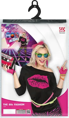 Immagine prodotto di Camicia stile anni '80 bocca di bacio nero rosa neon, Taglia:S/M