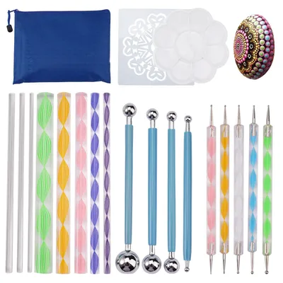 Mandala-Punktierwerkzeug-Set, 19-tlg., Kunststoff/Metall, bunt, 24 x 18 cm